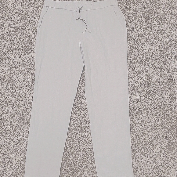 SAKS FIFTH AVENUE gray linen drawstring elastic waist L P undone hem modern look - Picture 1 of 5